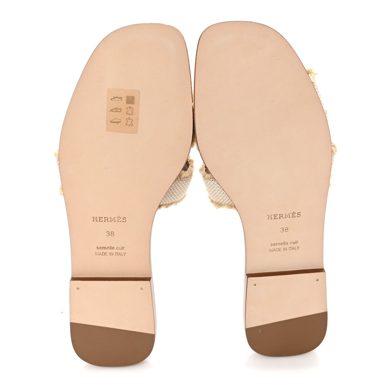 Hermes Linen Canvas Fringe Oran Sandals 38 Beige 6 of 9