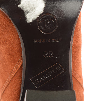 Chanel Suede Foldover CC Boots 38 Brown 6 of 7