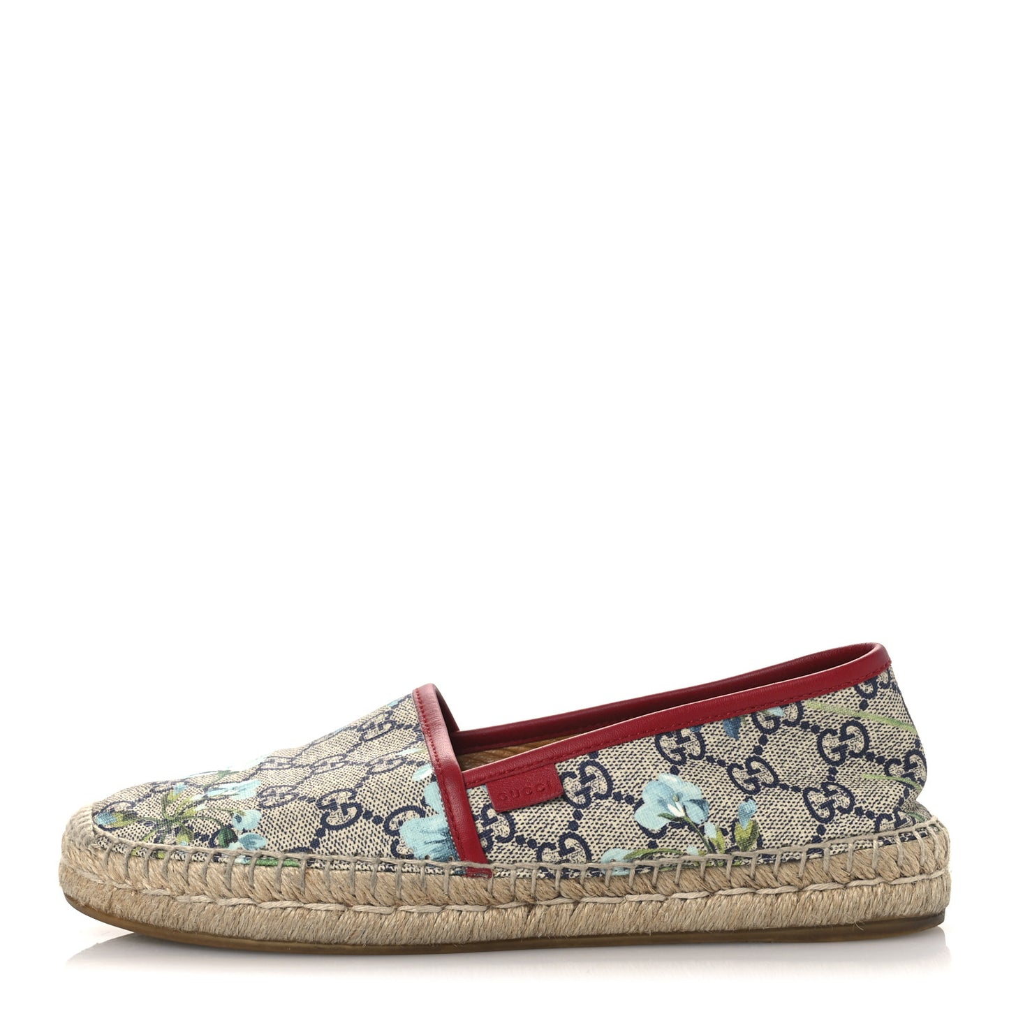 GG Supreme Monogram Blooms Espadrilles 37 Beige Blue Navy Hibiscus Red