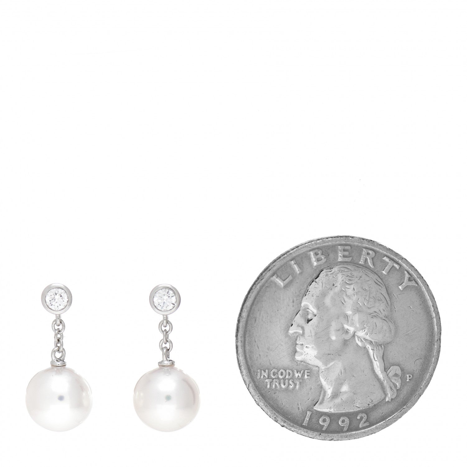 Mikimoto 18K White Gold Diamond Akoya Pearl 8mm Classic Drop Earrings 2 of 5