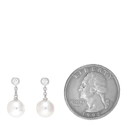 Mikimoto 18K White Gold Diamond Akoya Pearl 8mm Classic Drop Earrings 2 of 5