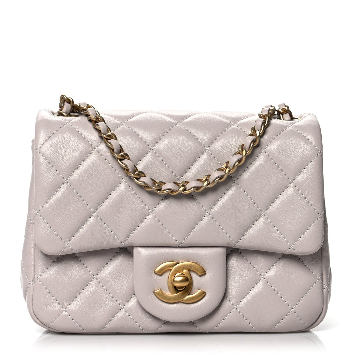 Lambskin Quilted Mini Pearl Crush Flap Light Purple