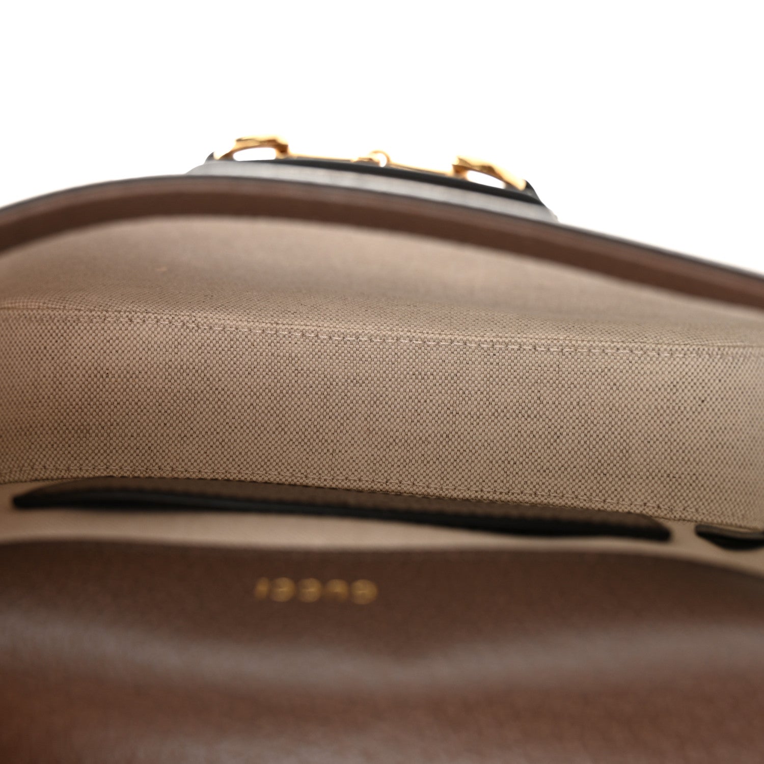 Gucci Monogram Jumbo GG Textured Dollar Calfskin Web Mini Horsebit 1955 Shoulder Bag Camel Ebony New Acero 5 of 11