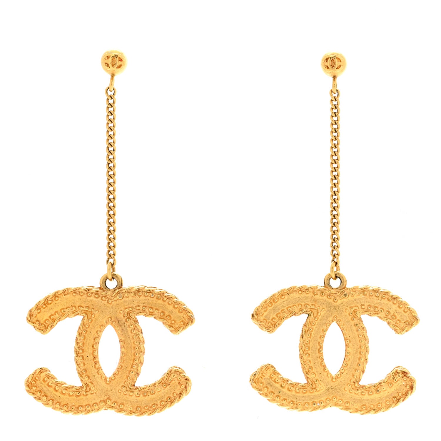 Chanel CC Drop Earrings Matte Gold 1 of 5