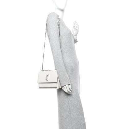 Saint Laurent Calfskin Crocodile Embossed Medium Monogram Sunset Blanc Vintage 2 of 9