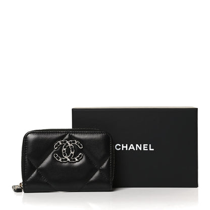 Chanel Lambskin Quilted Chanel 19 Zip Around Coin Purse Wallet Black 12 of 12