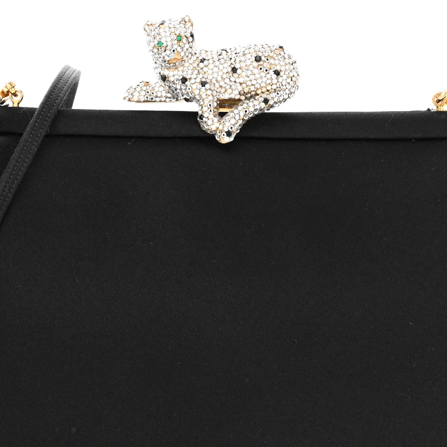 Satin Crystal Panther Clutch Black