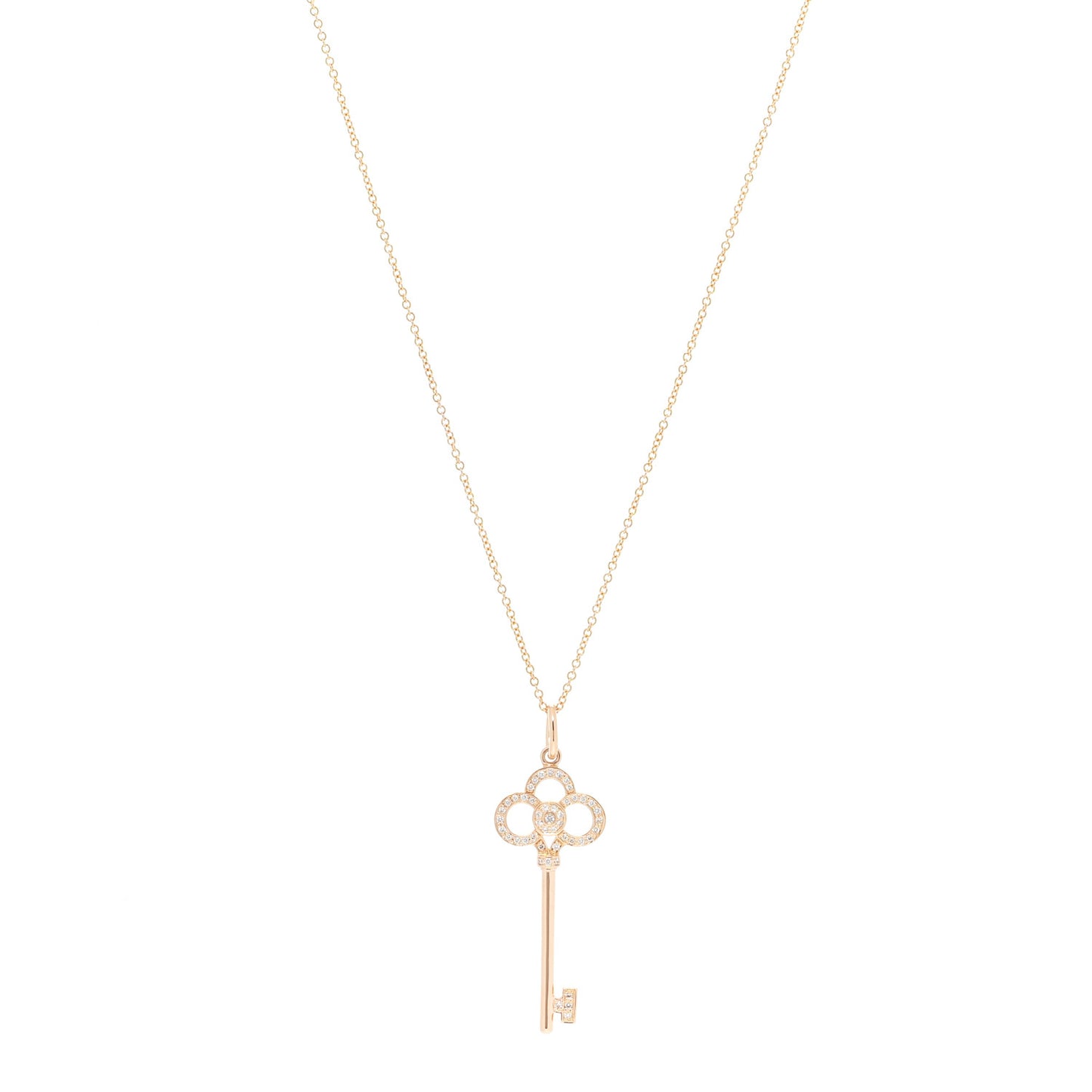 18K Rose Gold Diamond Crown Key Pendant Necklace