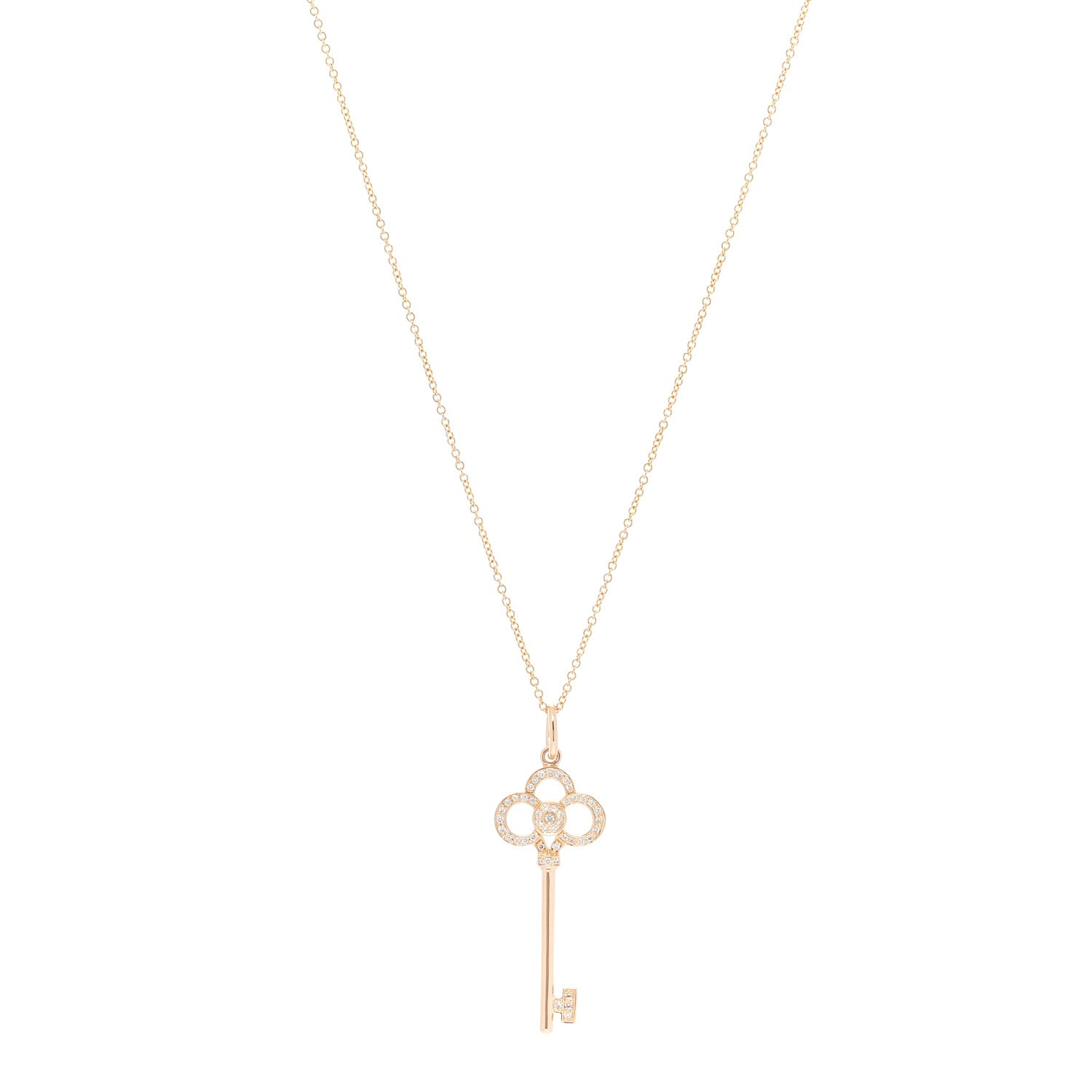 Tiffany 18K Rose Gold Diamond Crown Key Pendant Necklace 1 of 4