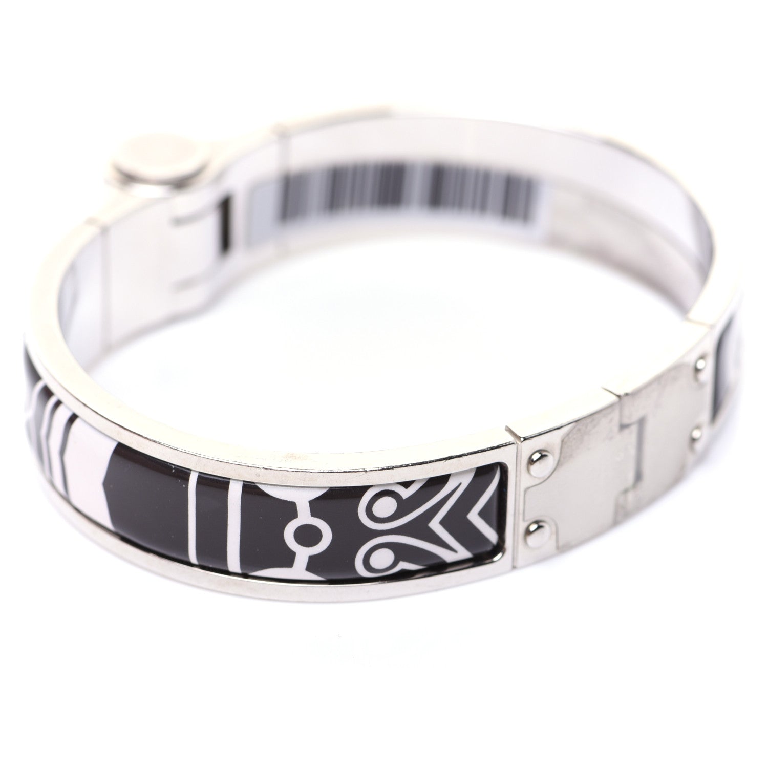 Hermes Enamel Printed Narrow Washington's Carriage Tattoo Hinged Bracelet S Faux Gris 11 of 13