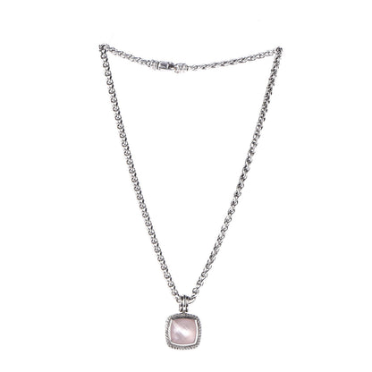 David Yurman Sterling Silver Pave Diamond Rose Quartz 14mm Albion Enhancer Pendant Necklace 3 of 9
