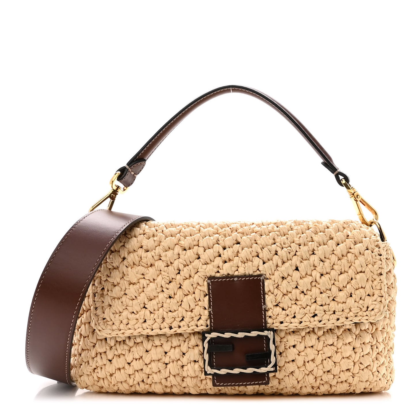 Straw Vitello King Woven Baguette Natural Ghianda