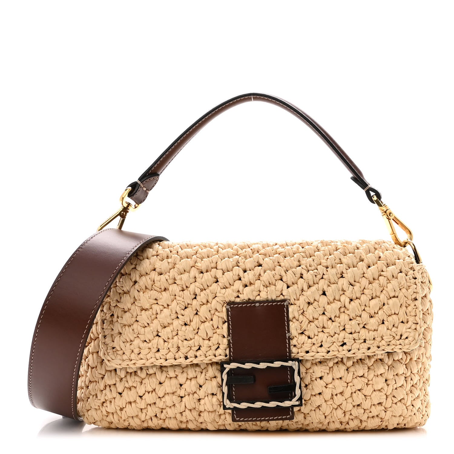Fendi Straw Vitello King Woven Baguette Natural Ghianda 1 of 9