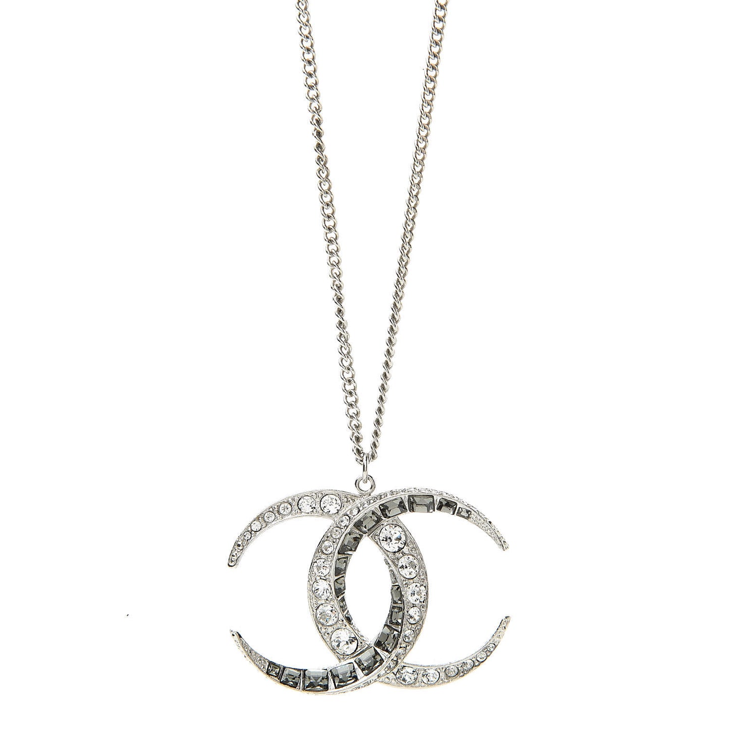 Baguette Crystal Moon CC Necklace Silver