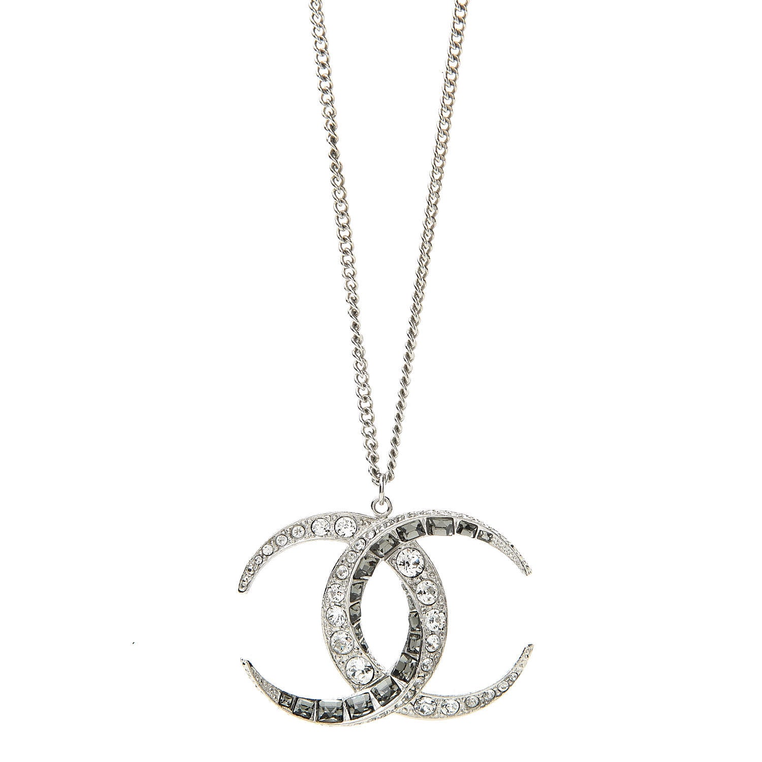 Chanel Baguette Crystal Moon CC Necklace Silver 5 of 6