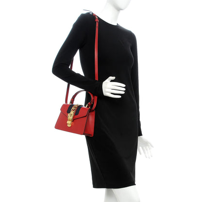 Gucci Calfskin Mini Sylvie Top Handle Bag Hibiscus Red 3 of 9