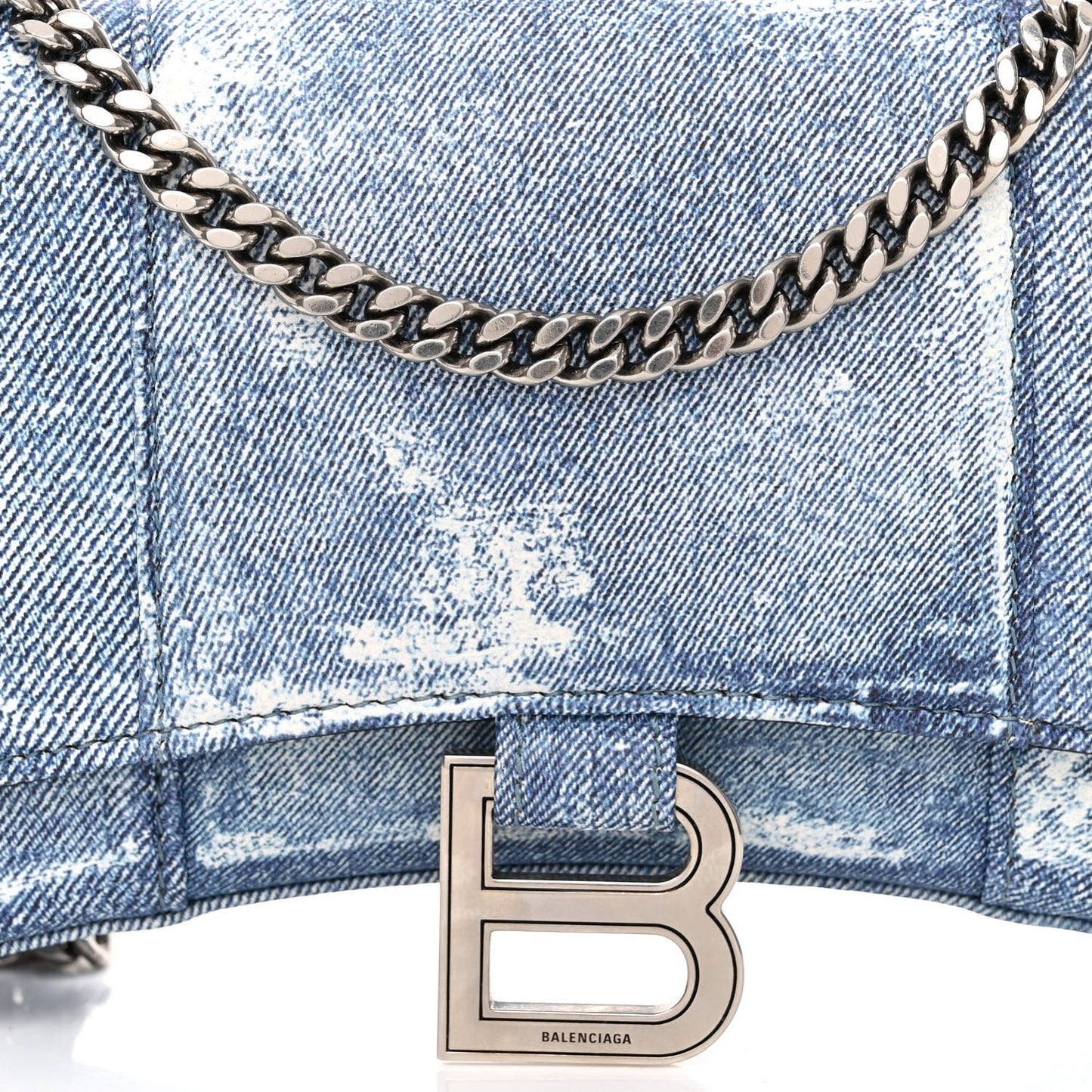 Nappa Denim Printed Hourglass Chain Bag Denim Blue