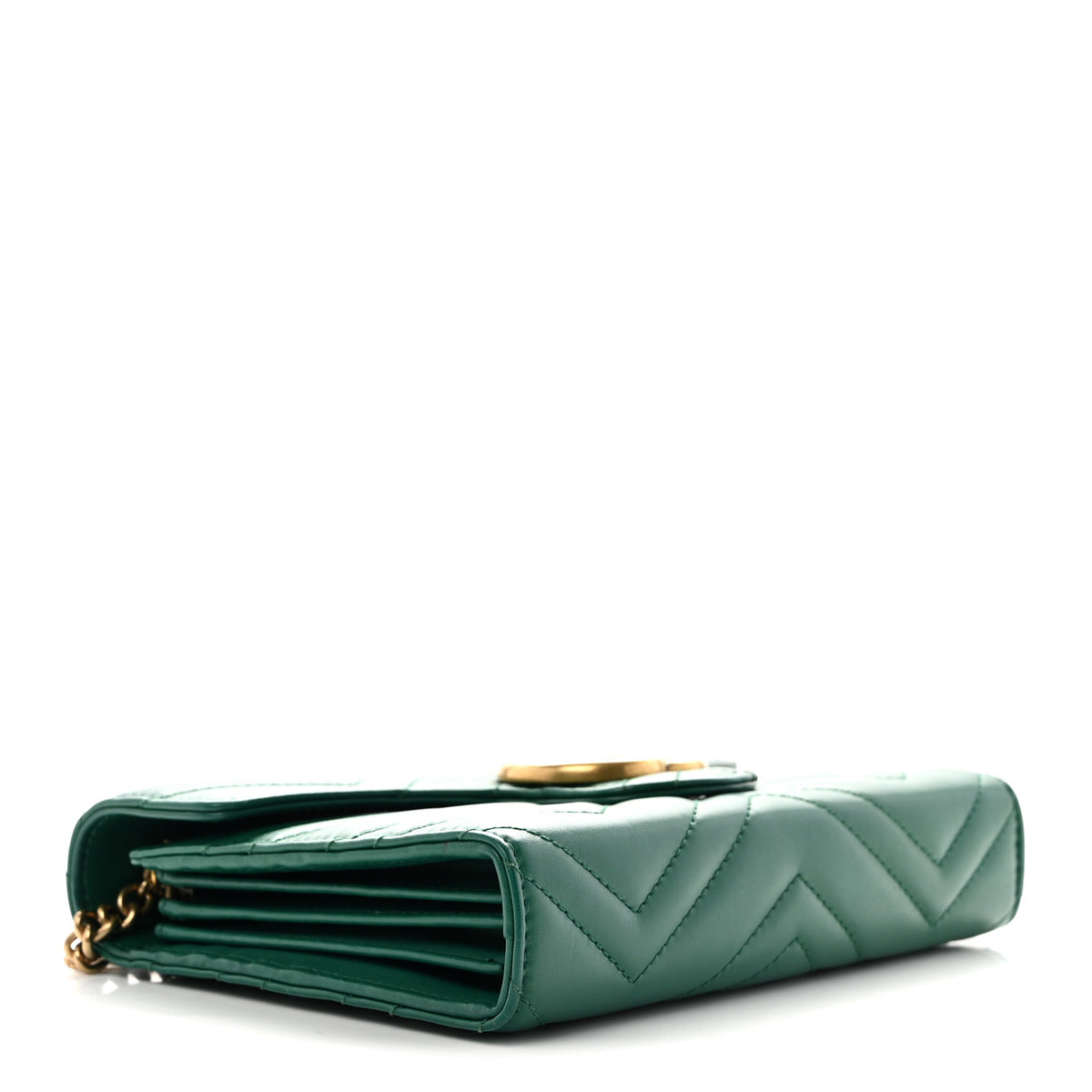 Gucci Calfskin Matelasse GG Marmont Chain Wallet Emerald Green 4 of 10