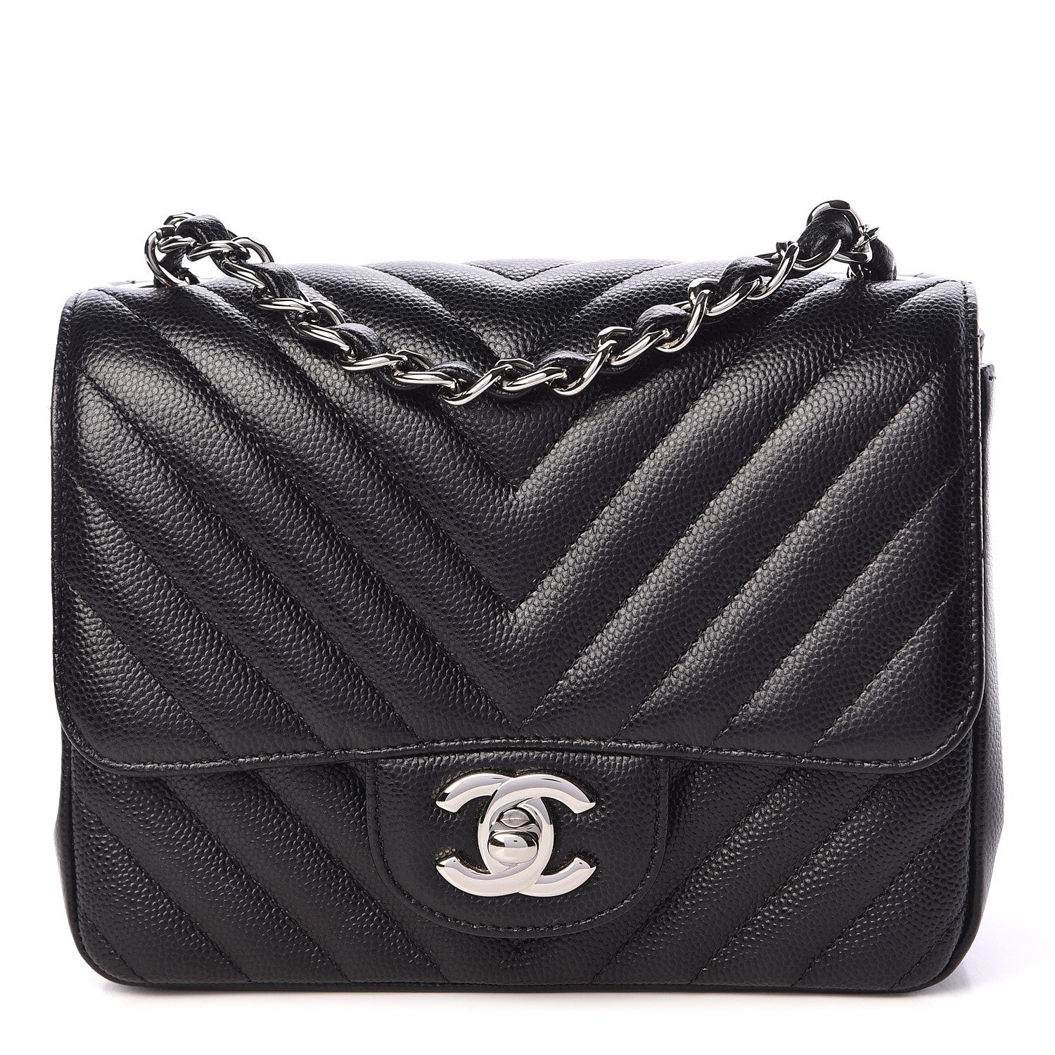 Chanel Caviar Chevron Quilted Mini Square Flap Black 1 of 11