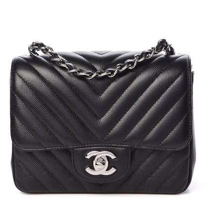 Chanel Caviar Chevron Quilted Mini Square Flap Black 1 of 11