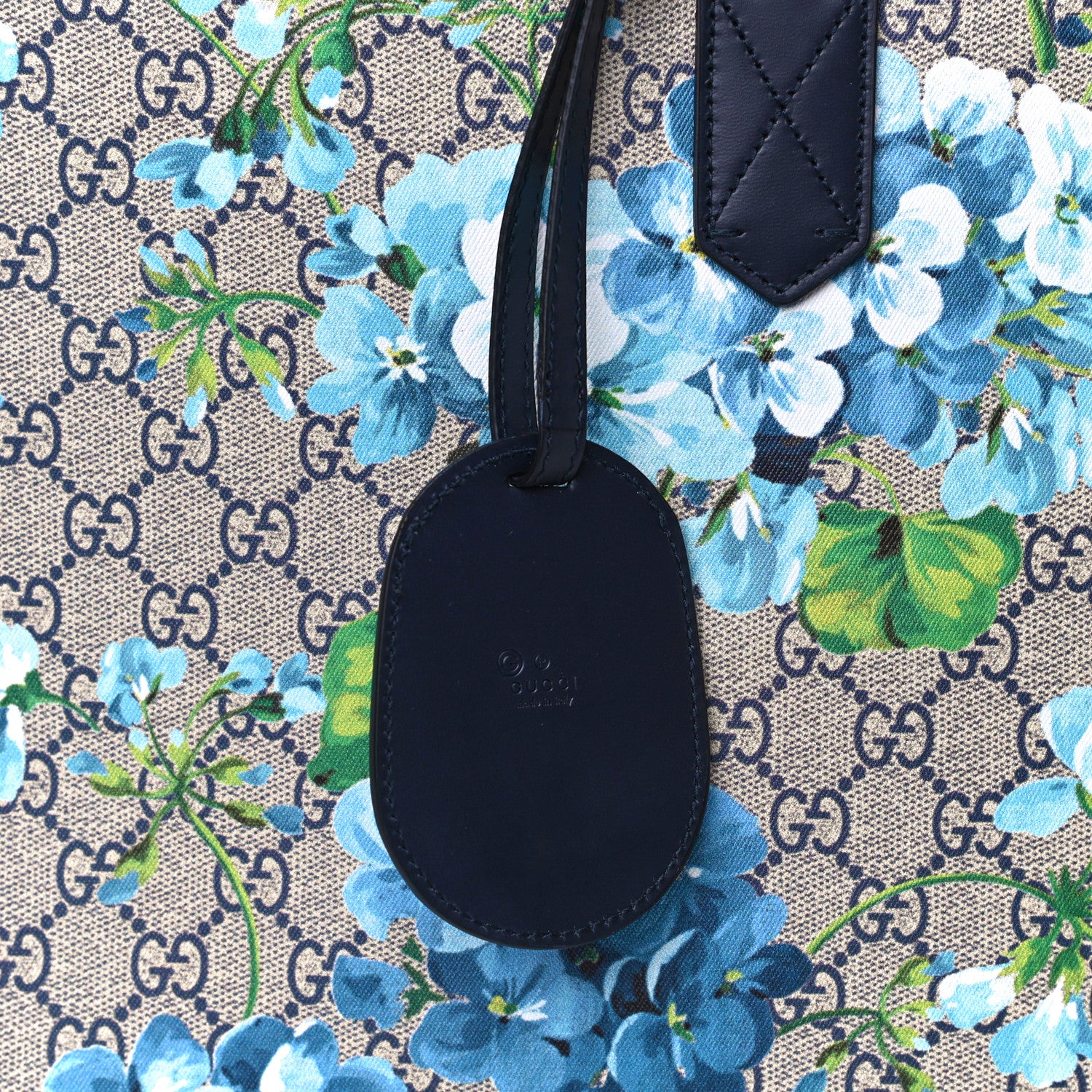 Gucci GG Supreme Monogram Blooms Medium Reversible Tote Beige Blue Navy 9 of 11