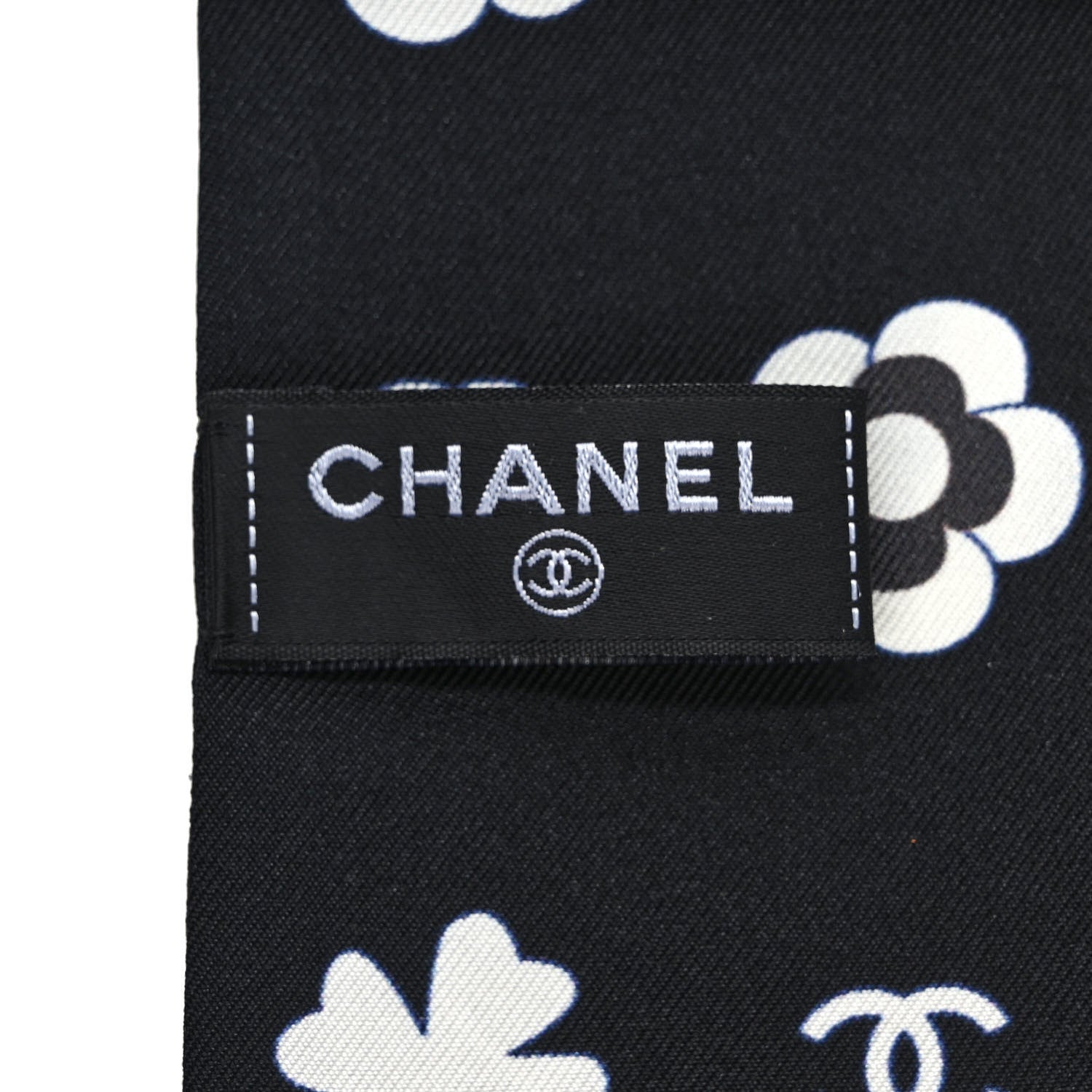 Chanel Silk Clover CC Slim Bandeau Scarf Black White 3 of 4