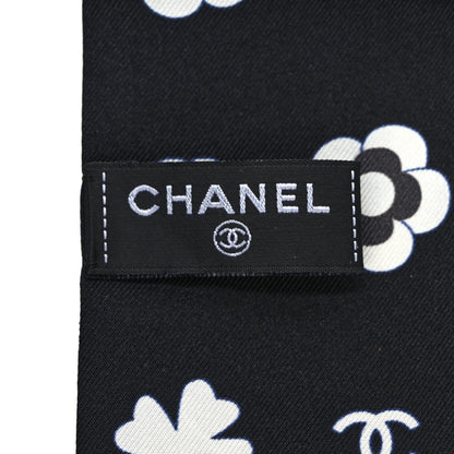 Chanel Silk Clover CC Slim Bandeau Scarf Black White 3 of 4