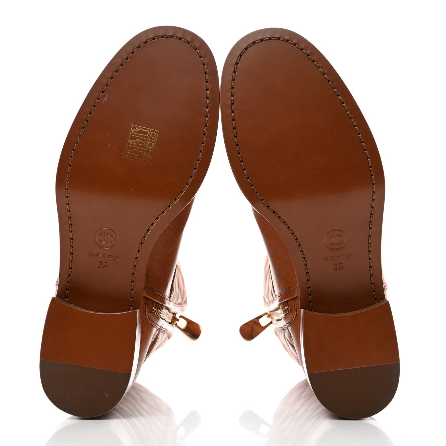 Calfskin CC Logo Mid Calf Boots 39 Caramel