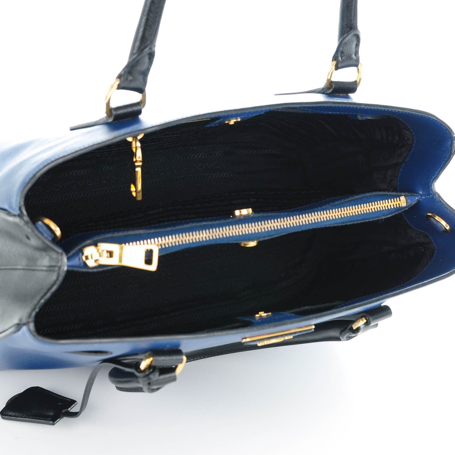 Prada Saffiano Lux Bi-Color Medium Tote Bluette Black 5 of 8