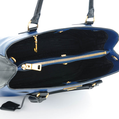 Prada Saffiano Lux Bi-Color Medium Tote Bluette Black 5 of 8