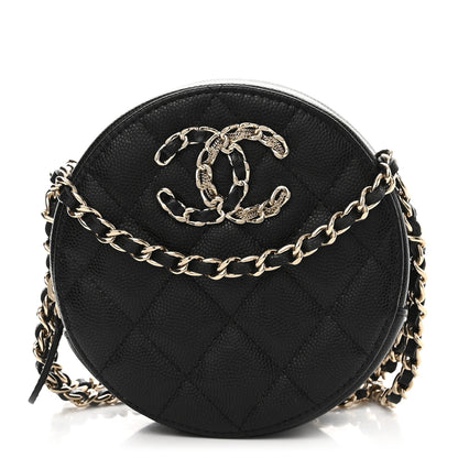 Chanel Caviar Quilted French New Wave Round Clutch With Chain Black 1 of 10