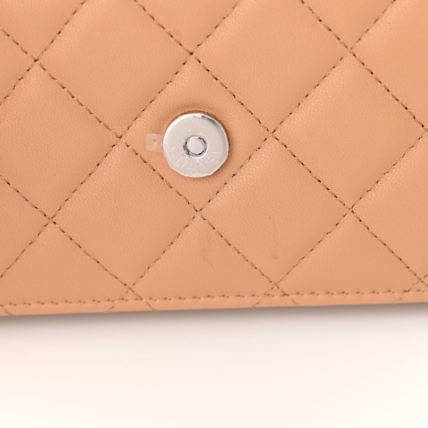 Lambskin Enamel Quilted Wallet on Chain WOC Beige
