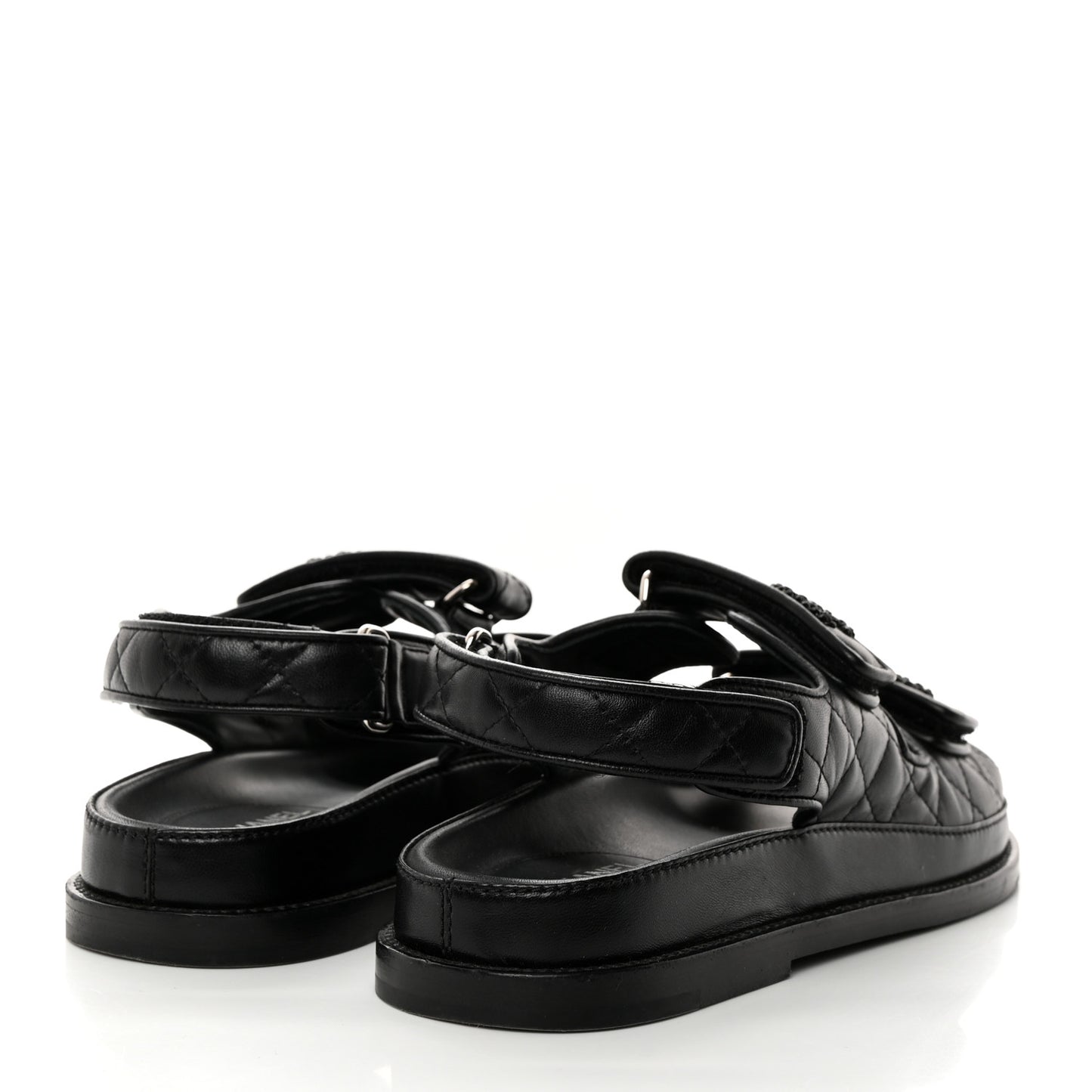Lambskin Quilted Velcro Dad Sandals 37 So Black