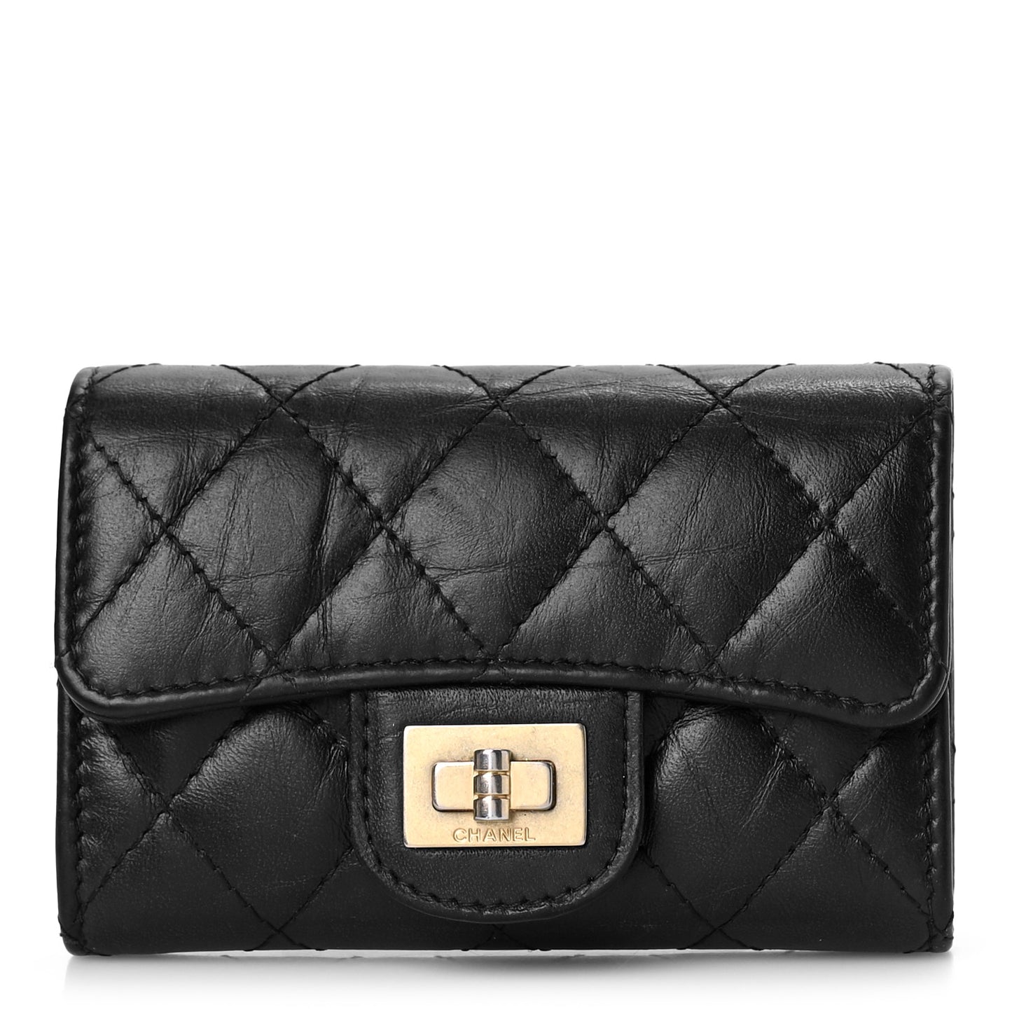 Aged Calfskin Quilted Reissue Flap Card Holder Black