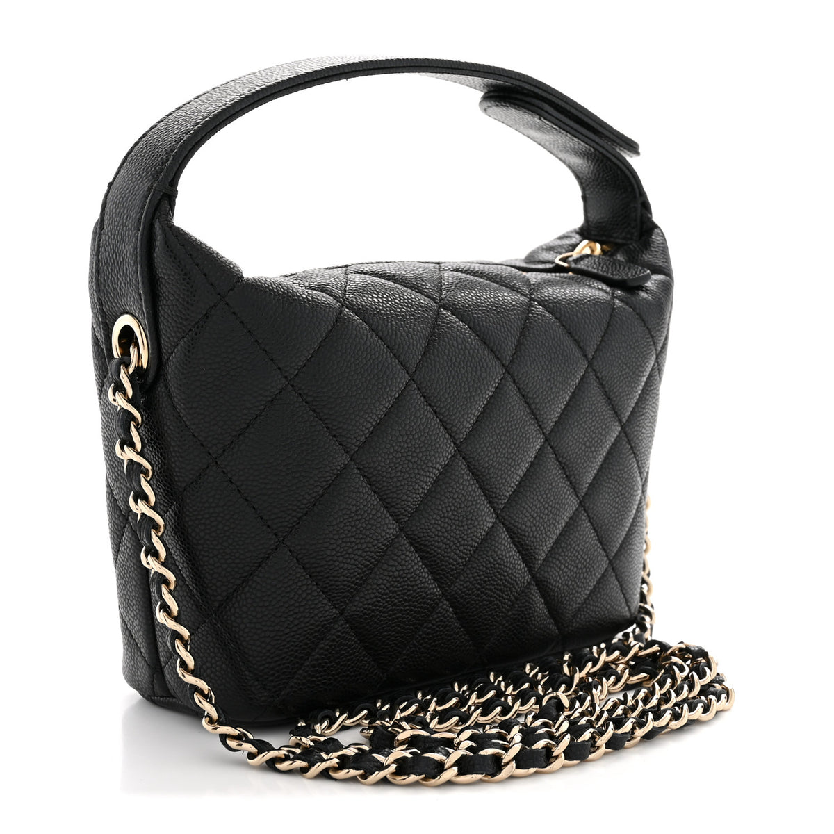 Caviar Quilted Hobo Clutch With Chain Black