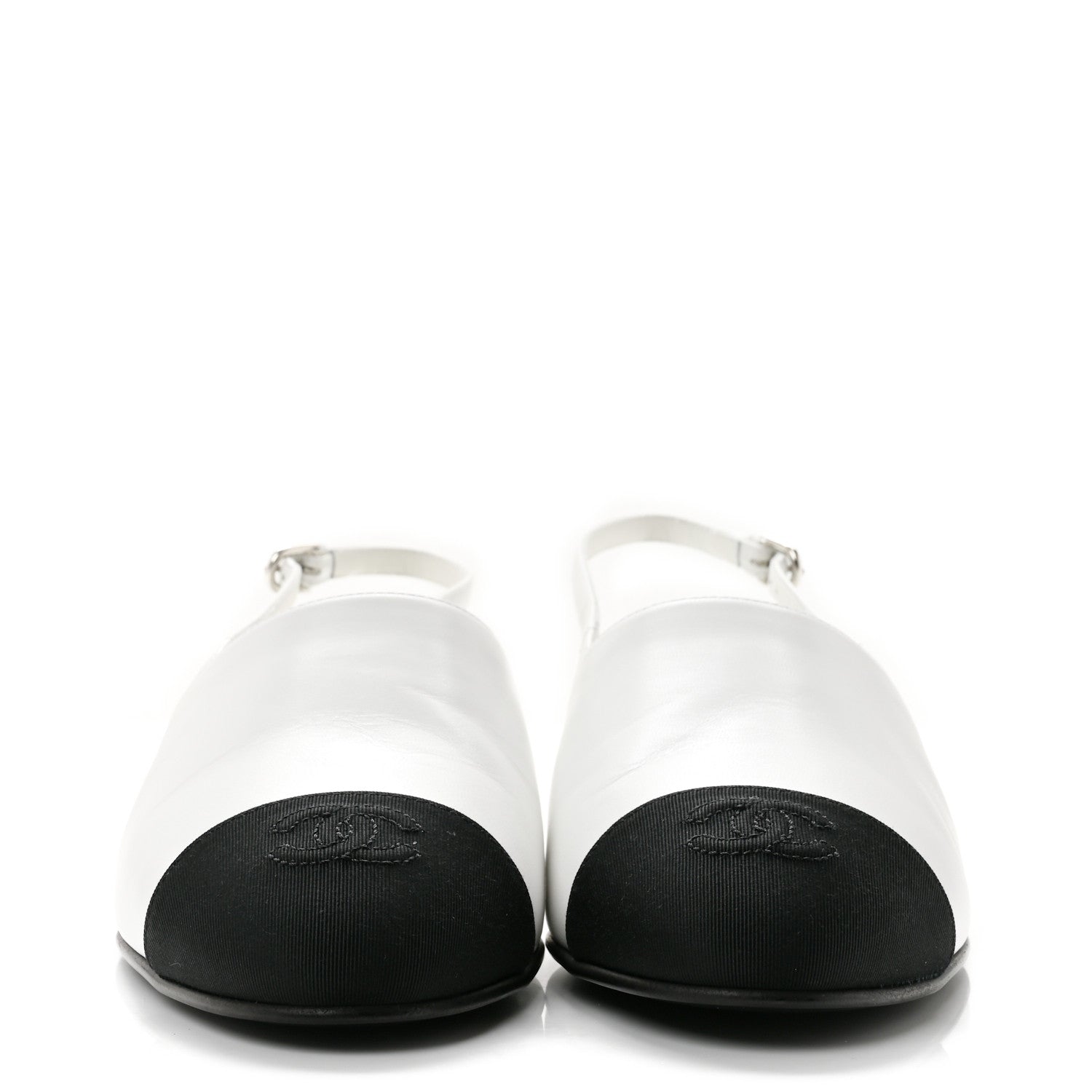 Chanel Goatskin Grosgrain Cap Toe CC Slingback Pumps 39 Black 3 of 10