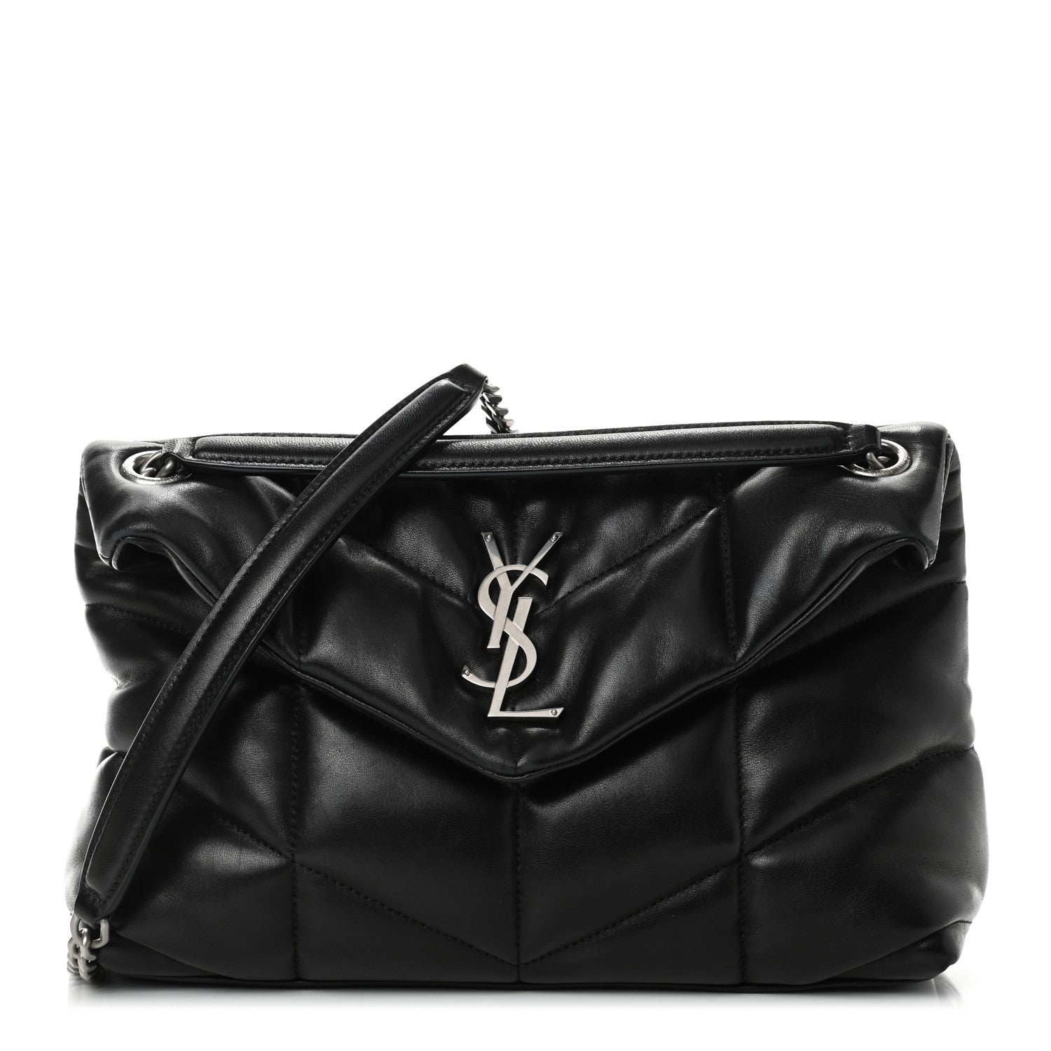 Saint Laurent Lambskin Quilted Small Loulou Puffer Monogram Chain Satchel Black 1 of 9