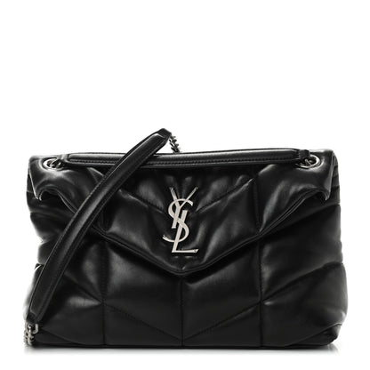 Saint Laurent Lambskin Quilted Small Loulou Puffer Monogram Chain Satchel Black 1 of 9