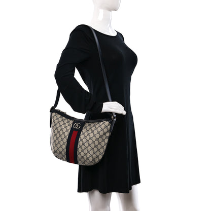 Gucci GG Supreme Monogram Textured Dollar Calfskin Web Small Ophidia Half Moon Hobo Beige Blue 2 of 8