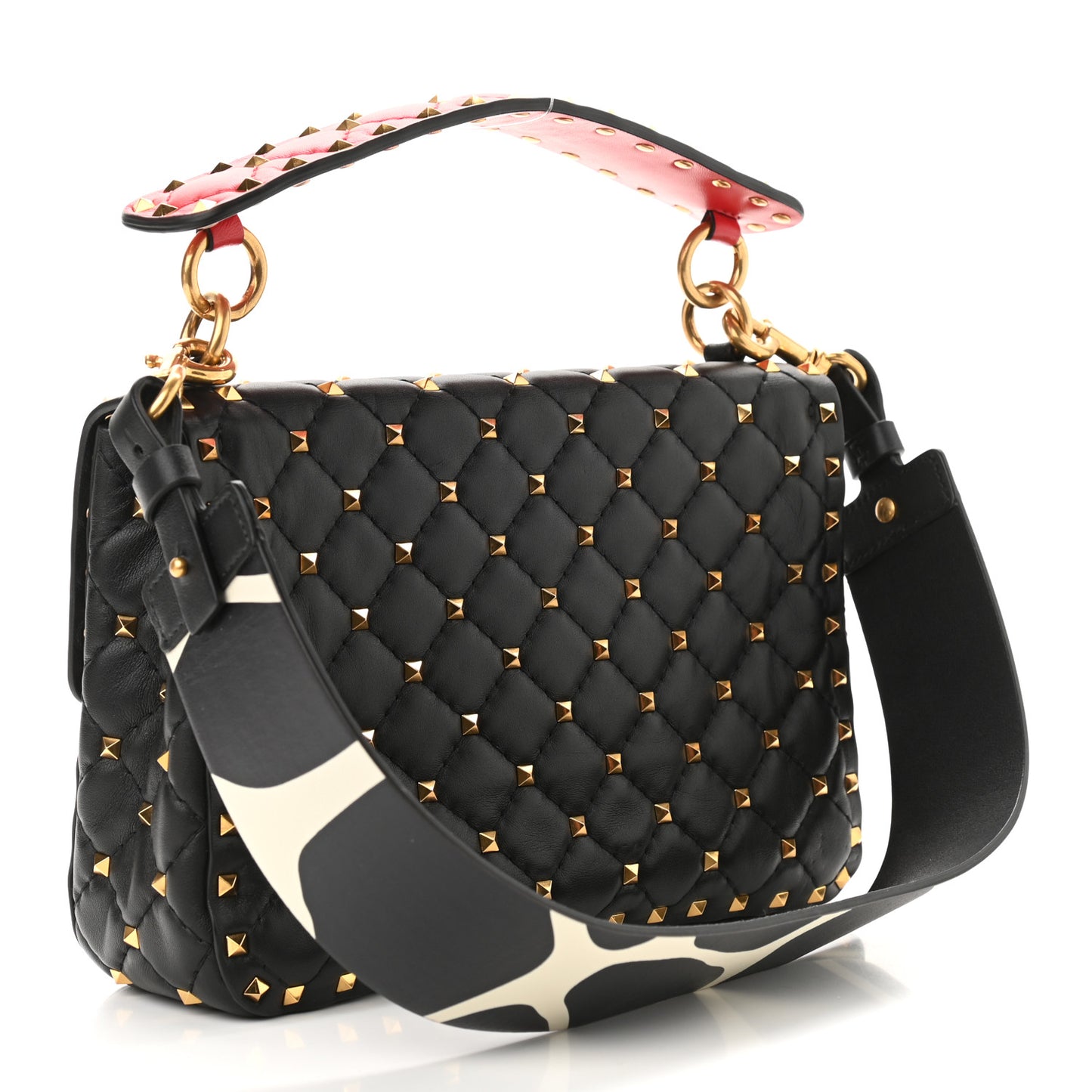 Nappa Medium Rockstud Spike Shoulder Bag Black Rouge Pur