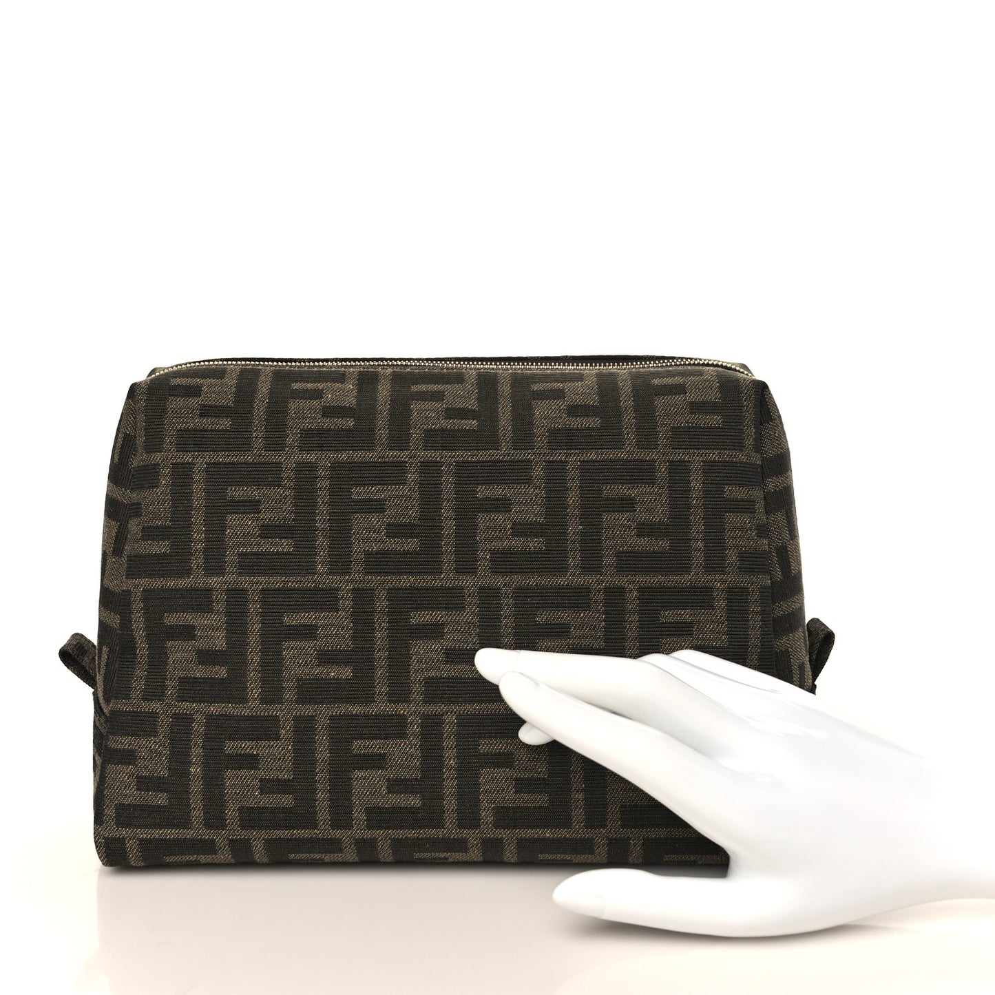 Fabric Jacquard FF 1974 Medium Trapezoid Beauty Pouch Tobacco Moro Black