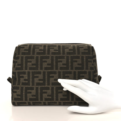 Fendi Fabric Jacquard FF 1974 Medium Trapezoid Beauty Pouch Tobacco Moro Black 2 of 9
