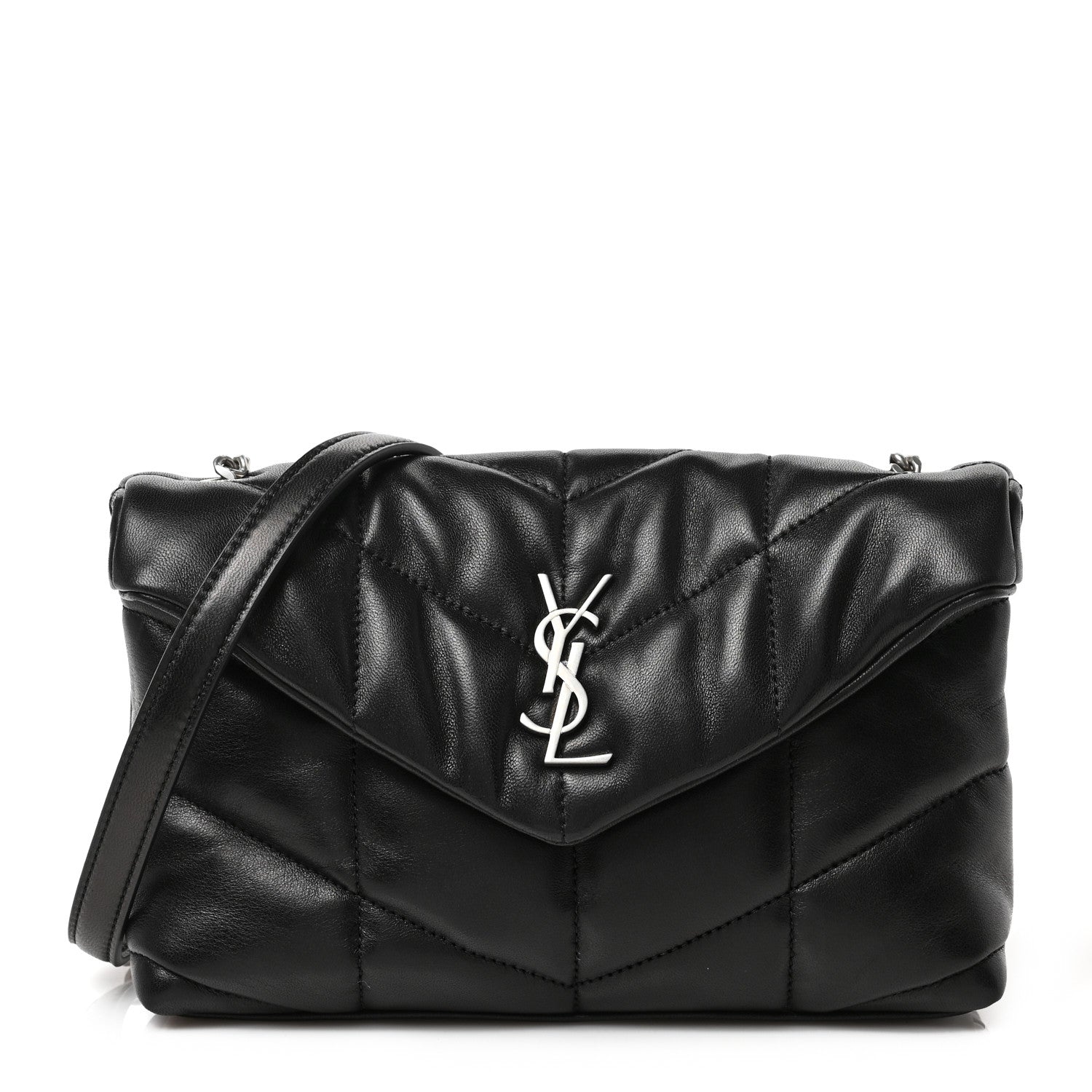 Saint Laurent Lambskin Quilted Toy Loulou Puffer Monogram Chain Satchel Black 1 of 8