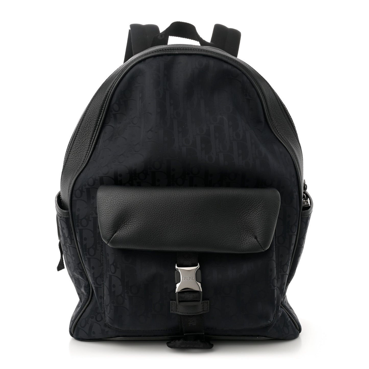 Grained Calfskin Nylon Oblique Explorer Backpack Black