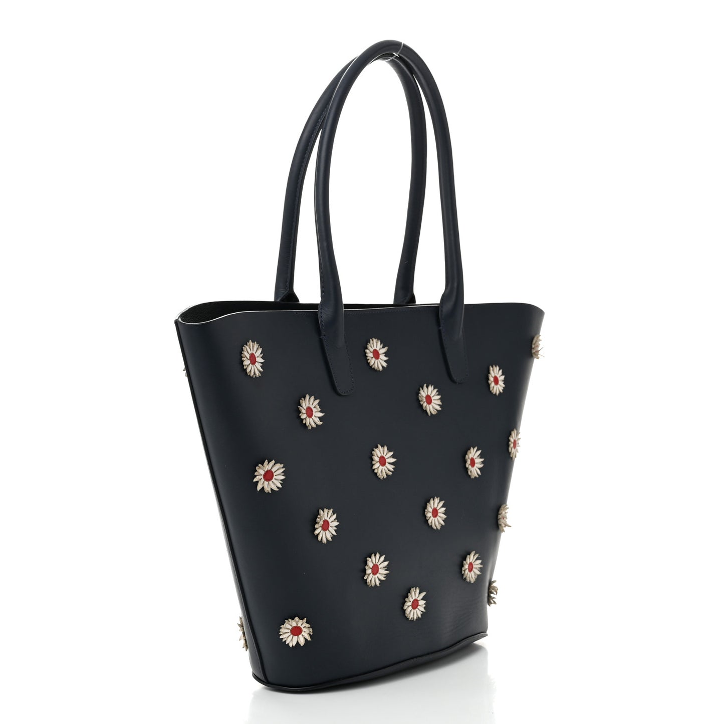Calfskin Daisy Triangle Tote Blue