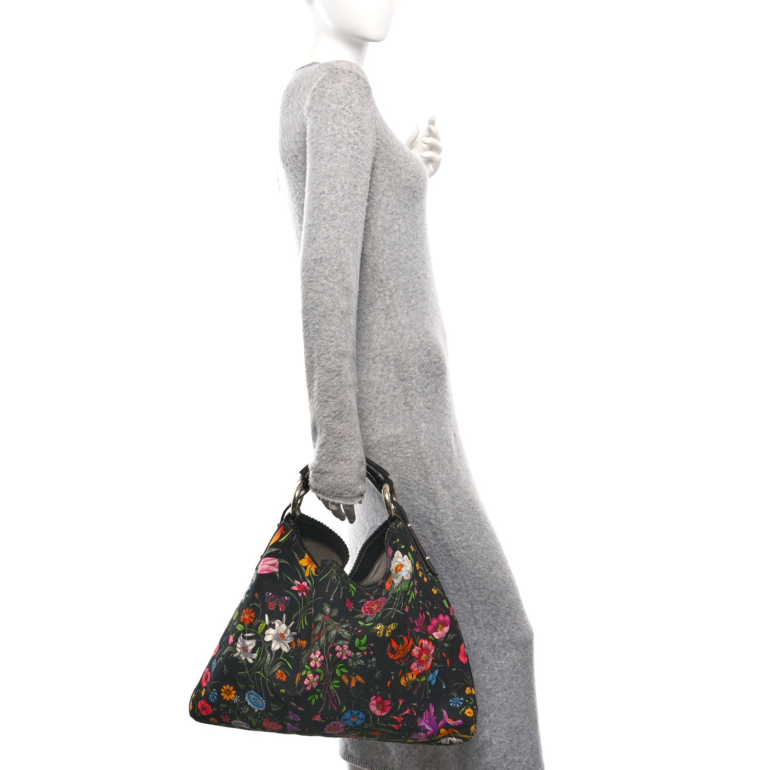 Gucci Canvas Flora Floral Large Horsebit Chain Hobo Black 2 of 10