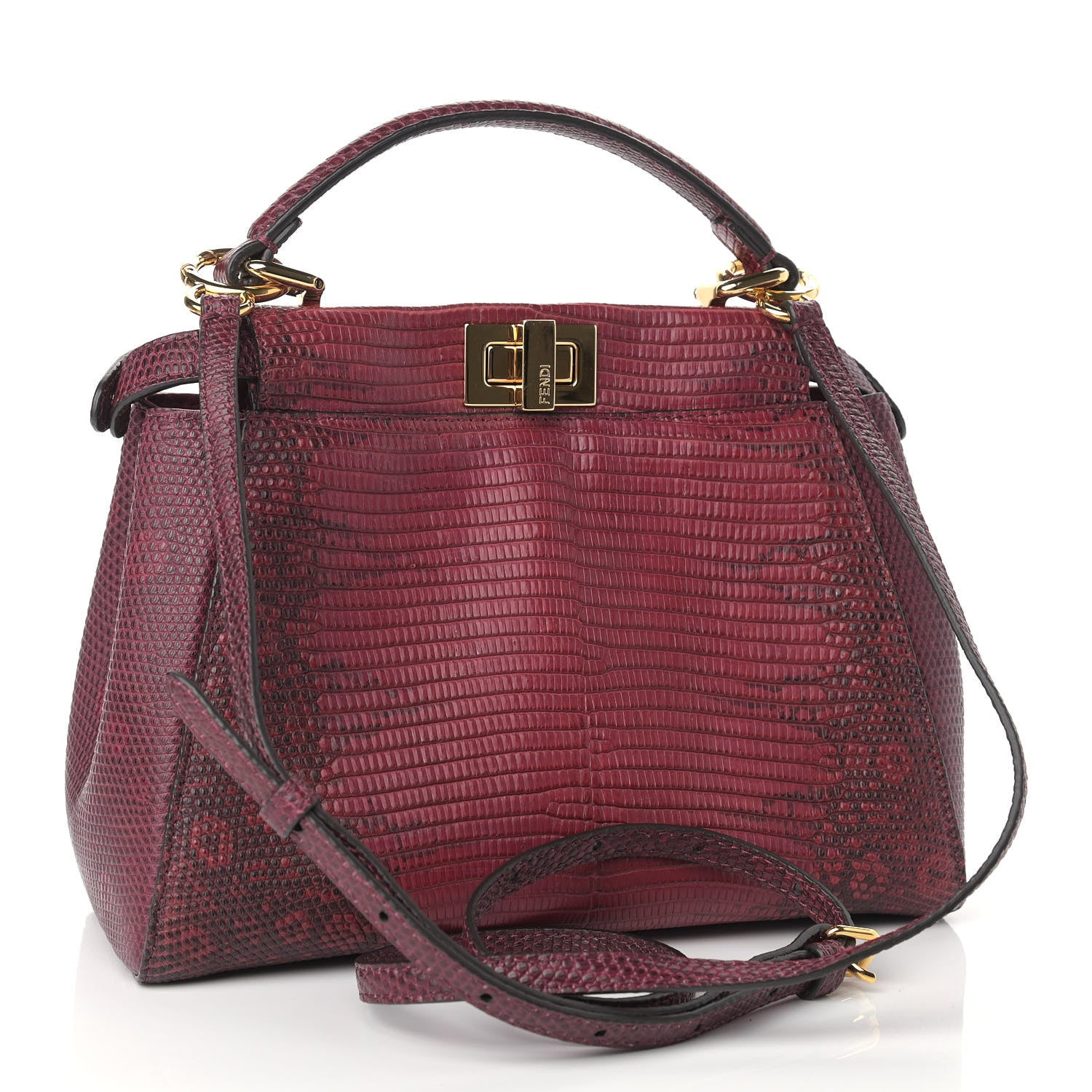 Fendi Lizard Togo Shiny Nappa Mini Peekaboo Iconic Satchel Barolo 3 of 8