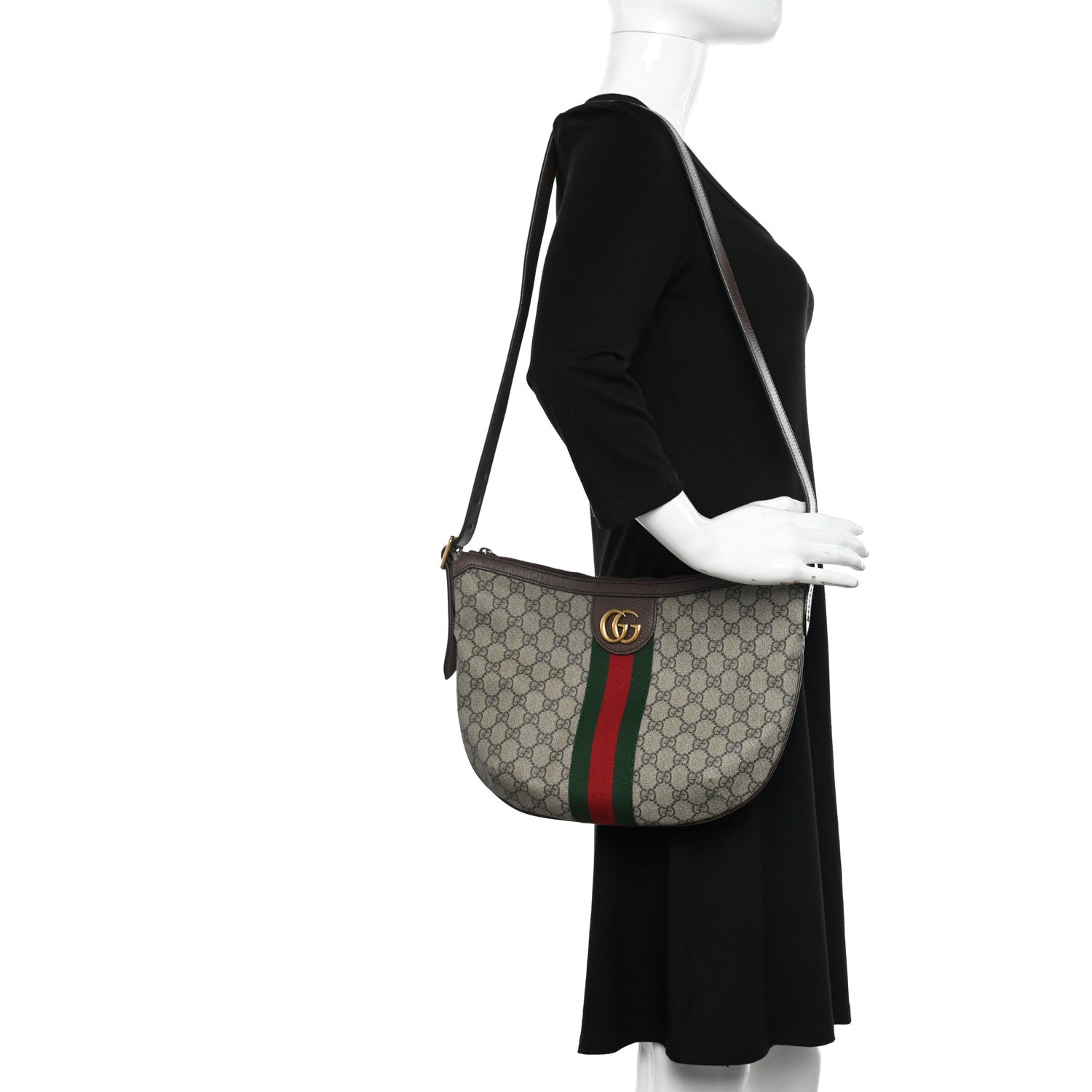 Gucci GG Supreme Monogram Web Small Ophidia Half Moon Hobo Brown 2 of 11