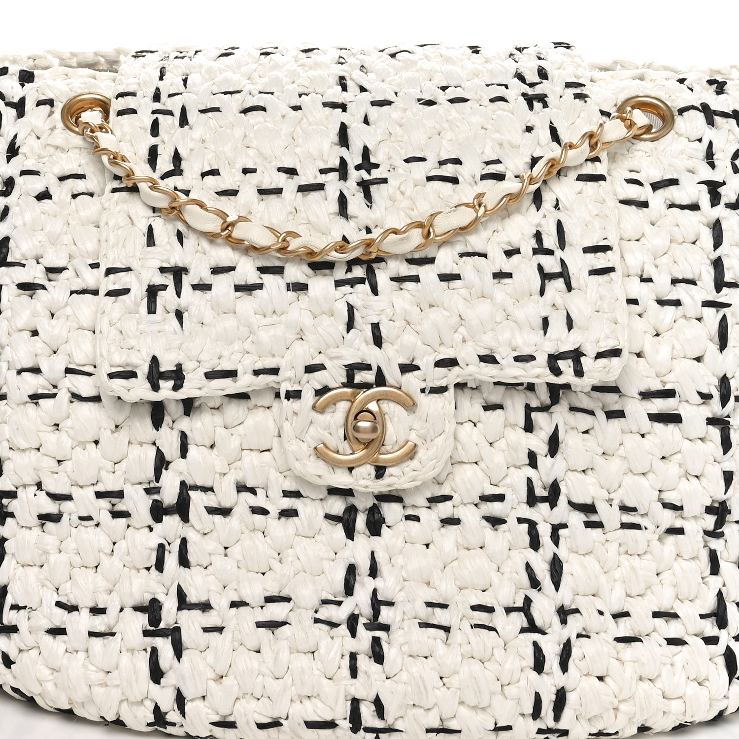 Chanel Raffia Effect Tweed Shopping Tote White Black 8 of 11