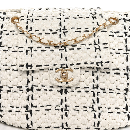 Chanel Raffia Effect Tweed Shopping Tote White Black 8 of 11